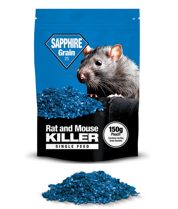 Mouse & Rat Killer Rodent Control Poison Bait Blue Grain Single Feed Killer BRODIFACOUM 0.0025% - THE MAXIMUM LEGAL STRENGTH