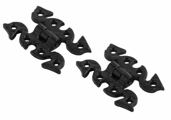 Cast Iron Black Antique Butterfly Snake Fancy Cabinet Door Hinges Pair