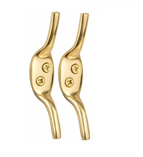 Set Of 2 SOLID BRASS CLEAT HOOKS 75m