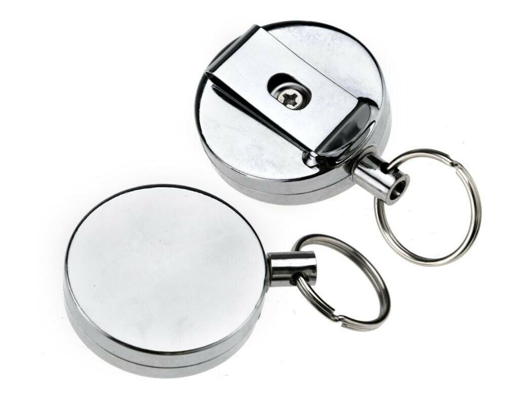 Retractable Key Chain Recoil Keyring Stainless Silver Heavy Duty Steel ...