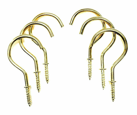 1 1/4 Inch Brass Shouldered Cup Screw in Hook 32mm - Pack of 10