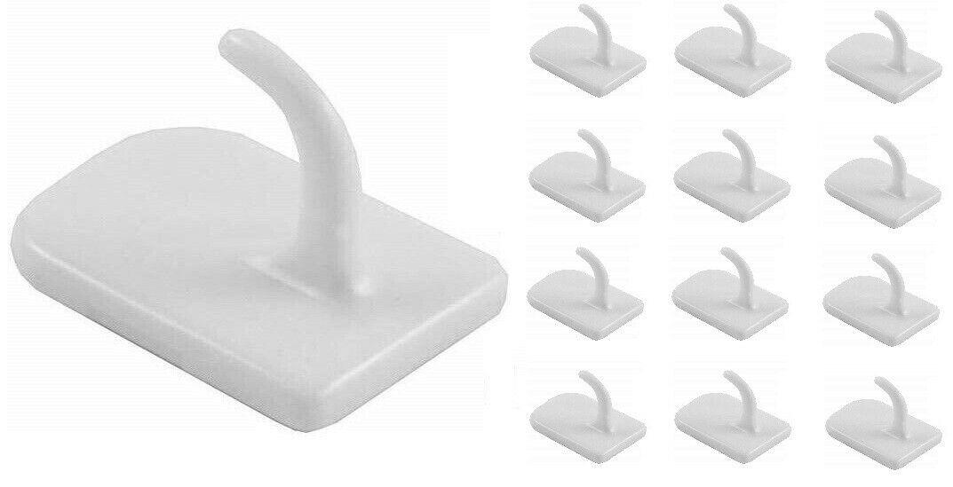 STRONG SELF ADHESIVE WALL HOOKS White Sticky Coat Robe Bedroom Peg Hanger x 12 - Sisi UK Ltd
