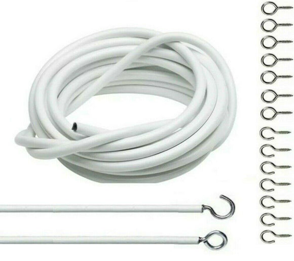 CURTAIN WIRE WHITE NET WITH HOOKS & EYES FOR WINDOW CABLE CORD- 2meter