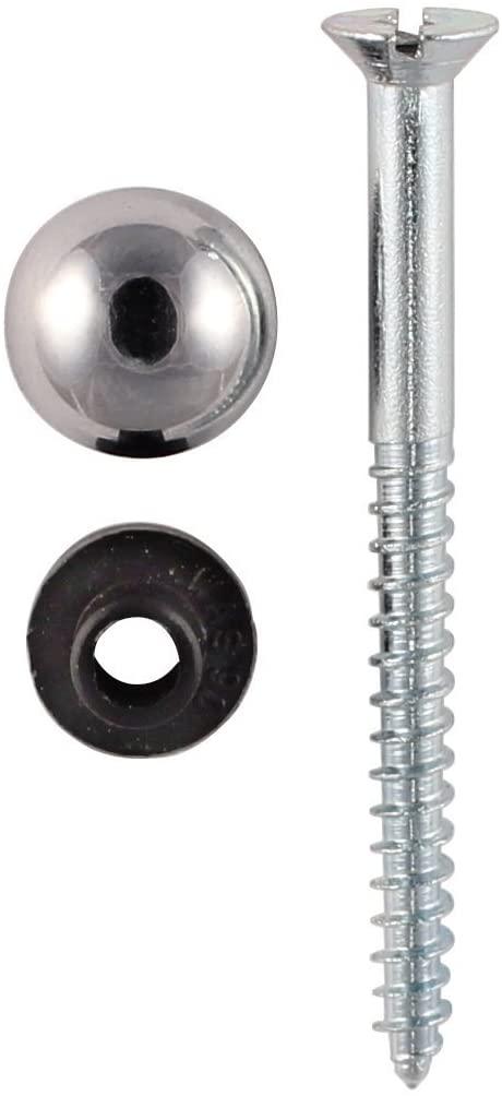 Mirror Screws & Caps Threaded Bolt Screws with Silver Chrome Dome Caps & Rubber Washers - Pack of 4 - Sisi UK Ltd
