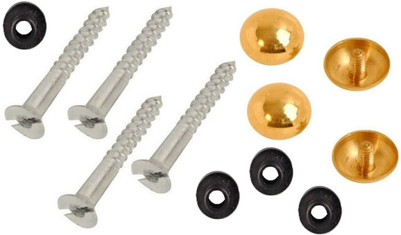 Mirror Screws & Caps Threaded Bolt Screws with Polished Brass Dome Caps & Rubber Washers - Pack of 4
