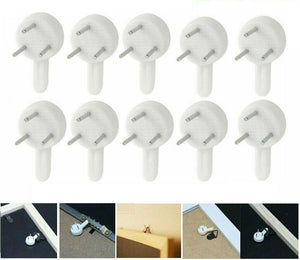 Plastic Hard Wall Picture Hooks Frame Photos Mirror Small Hanging Hook - Pack of 10 - Sisi UK Ltd