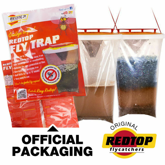 Fly Bag Trap RED TOP CATCHER Kills 20,000 Flies Insects Pest Control Killer