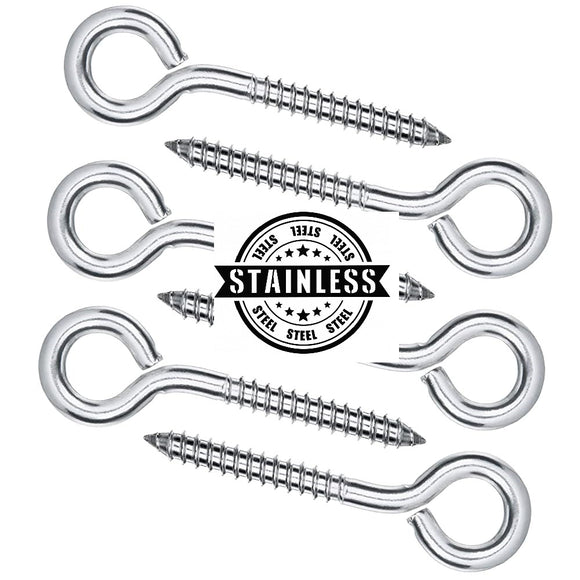 STAINLESS STEEL HEAVY DUTY SCREW IN EYE HOOKS Metal/Wood/Thread/Twist/Ring/Hoop 75mm (5pcs) - Sisi UK Ltd